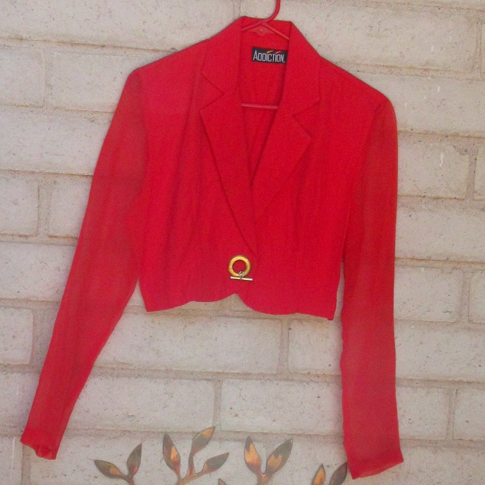 ADDICTION Red Long Sleeve Crop Jacket Medium.